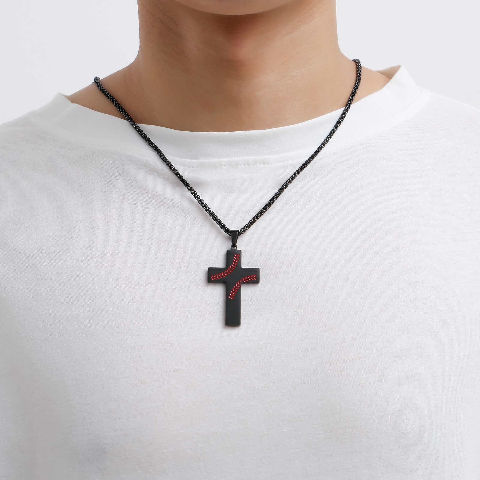 Collar Cruz de Costura de Béisbol: Devoción Atlética y Cita Inspiradora