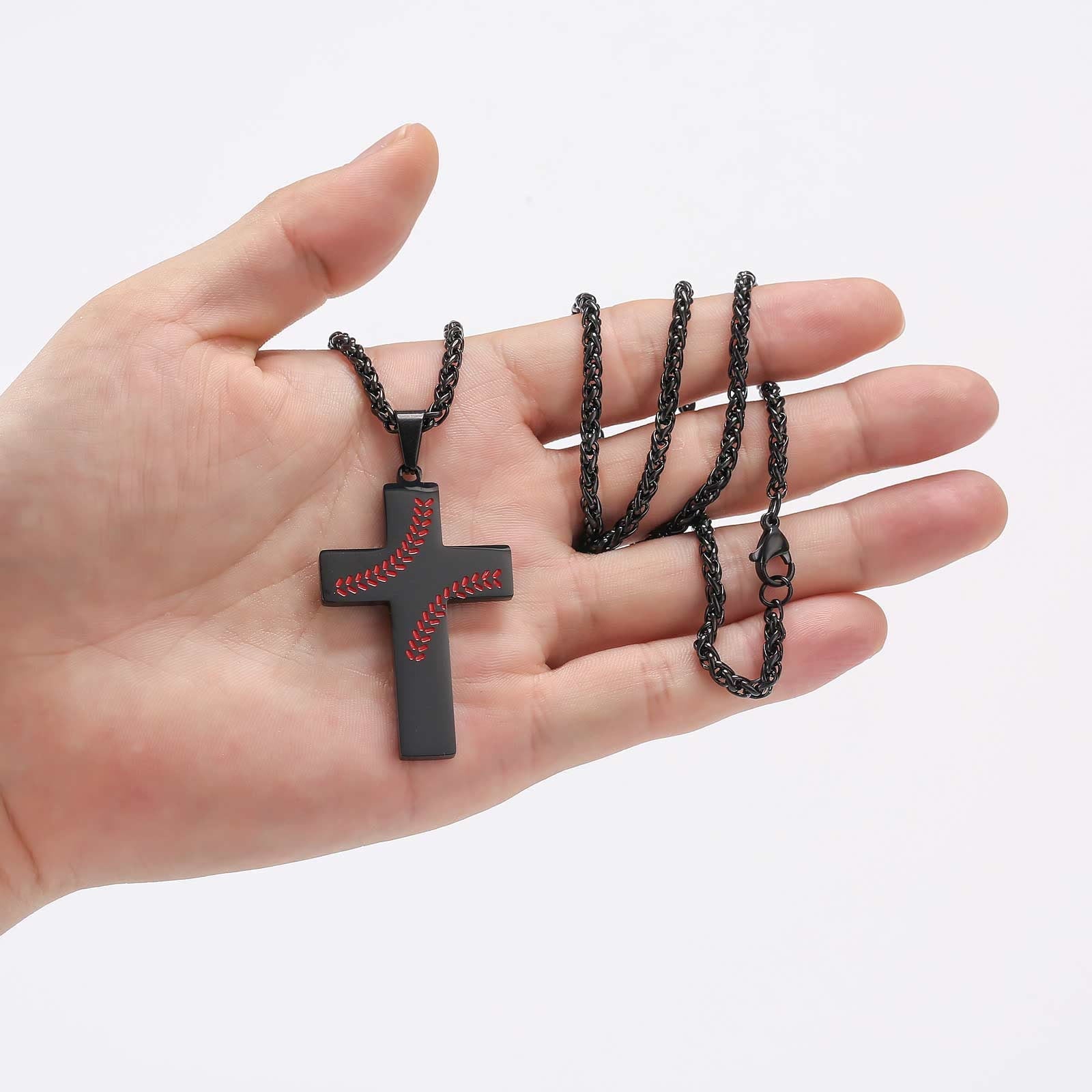 Collar Cruz de Costura de Béisbol: Devoción Atlética y Cita Inspiradora