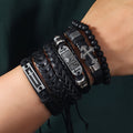Set de 6 Pulseras de Cuero de Inspiración Religiosa: Devoción y Expresión con Estilo