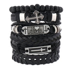 Set de 6 Pulseras de Cuero de Inspiración Religiosa: Devoción y Expresión con Estilo