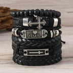 Set de 6 Pulseras de Cuero de Inspiración Religiosa: Devoción y Expresión con Estilo