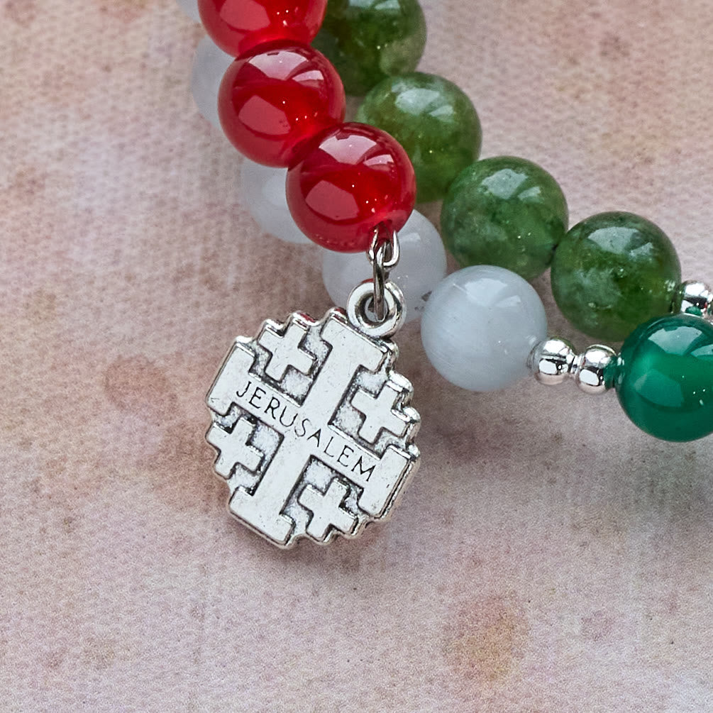 Bracelet Chapelet en Agate de Jade de Noël : Foi & Dévotion Festive