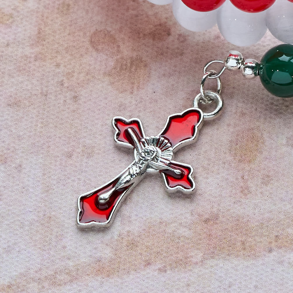 Bracelet Chapelet en Agate de Jade de Noël : Foi & Dévotion Festive