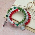 Bracelet Chapelet en Agate de Jade de Noël : Foi & Dévotion Festive
