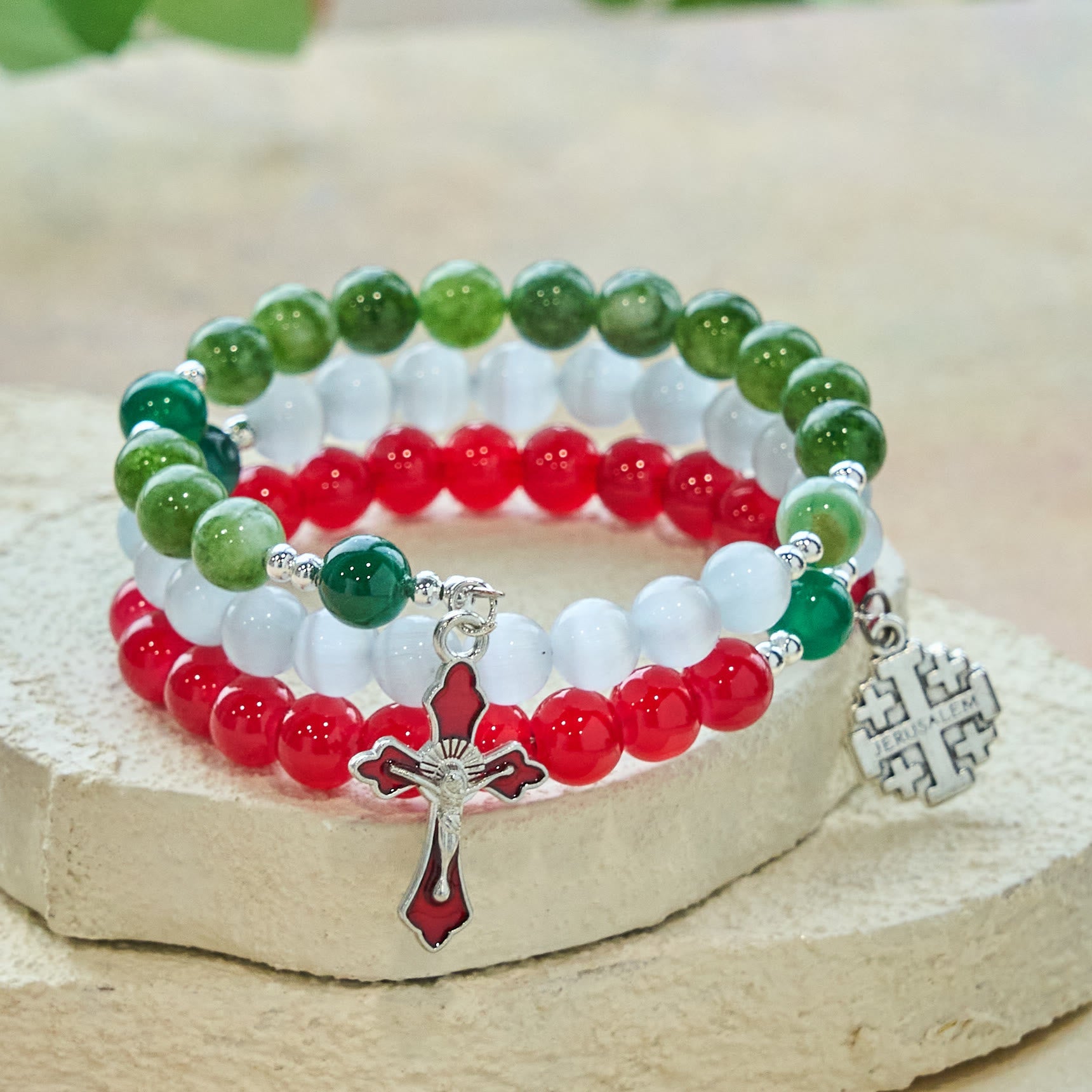 Bracelet Chapelet en Agate de Jade de Noël : Foi & Dévotion Festive