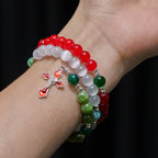 Bracelet Chapelet en Agate de Jade de Noël : Foi & Dévotion Festive
