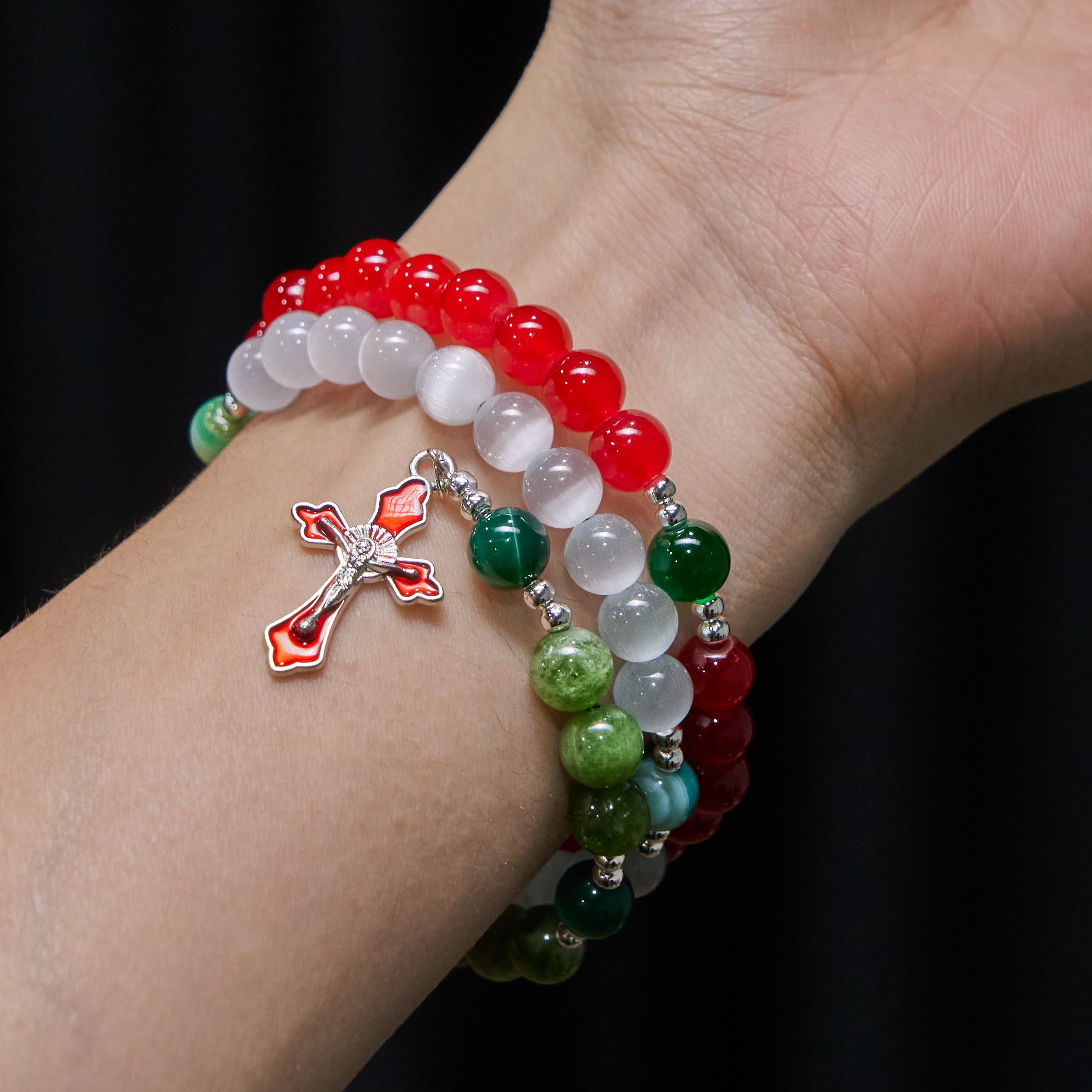Bracelet Chapelet en Agate de Jade de Noël : Foi & Dévotion Festive