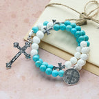 Bracelet chapelet gypse et turquoise : Dévotion et calme céleste
