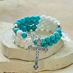 Bracelet chapelet gypse et turquoise : Dévotion et calme céleste