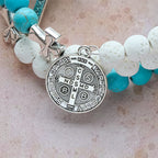 Bracelet chapelet gypse et turquoise : Dévotion et calme céleste