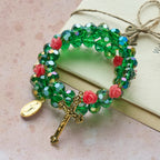 Bracelet Chapelet Rose & Cristal Vert : Dévotion & Grâce Florale