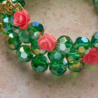 Bracelet Chapelet Rose & Cristal Vert : Dévotion & Grâce Florale