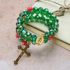 Bracelet Chapelet Rose & Cristal Vert : Dévotion & Grâce Florale