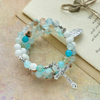 Chapelet bracelet en gypse et agate veine bleue : dévotion et sérénité céleste
