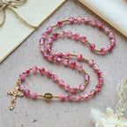 Pulsera de Rosario de Cuentas de Ágata Roja Rosa: Devoción y Elegancia Celestial
