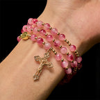 Pulsera de Rosario de Cuentas de Ágata Roja Rosa: Devoción y Elegancia Celestial