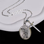 Pendentif collier épée bicolore et bouclier ovale St Michel