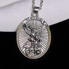 Pendentif collier épée bicolore et bouclier ovale St Michel