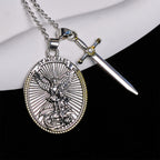 Pendentif collier épée bicolore et bouclier ovale St Michel