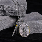Pendentif collier épée bicolore et bouclier ovale St Michel