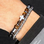 Bracelet Œil de Tigre et Onyx Noir : Identité dictée par la foi et dévotion intemporelle
