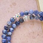 Bracelet Chapelet en Fil à Mémoire avec Pierre Bleue et Sainte Famille