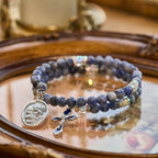 Bracelet Chapelet en Fil à Mémoire avec Pierre Bleue et Sainte Famille