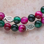 Bracelet chapelet en fil mémoire œil de tigre bicolore avec Saint Michel