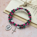 Bracelet chapelet en fil mémoire œil de tigre bicolore avec Saint Michel