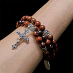 Chapelet bracelet en fil à mémoire de forme obsidienne acajou naturelle avec Jésus