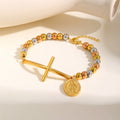 Pulsera de cruz y Nuestra Señora con cuentas: símbolo espiritual con elegancia pulida