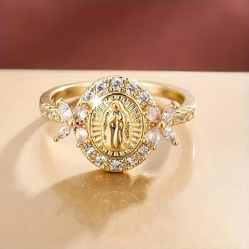Bague élégante emblème Vierge Marie : un détail sacré pour la dévotion quotidienne