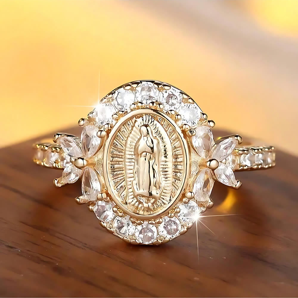 Bague élégante emblème Vierge Marie : un détail sacré pour la dévotion quotidienne