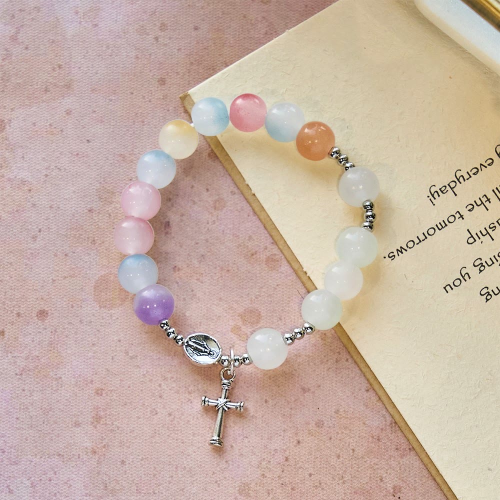 Bracelet de prière Notre-Dame en perles UV changeant de couleur Pastel Glow