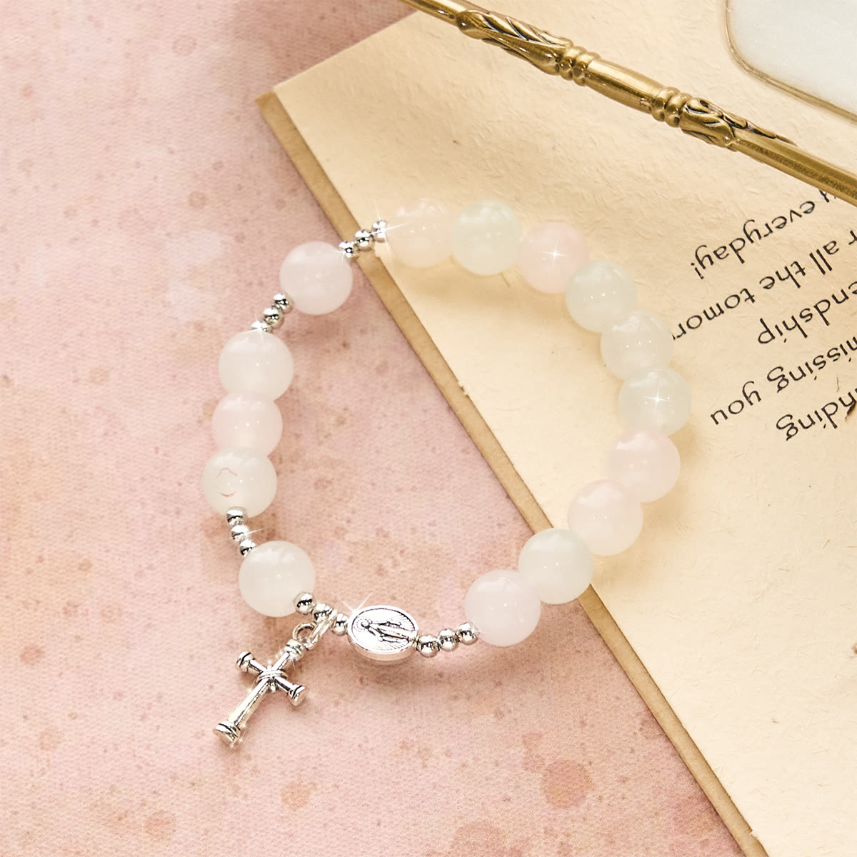 Bracelet de prière Notre-Dame en perles UV changeant de couleur Pastel Glow