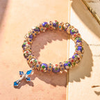 Bracelet détaillé en perles de cloisonné bleues avec crucifix