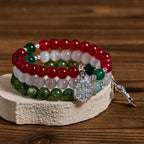 Bracelet Chapelet en Agate de Jade de Noël : Foi & Dévotion Festive
