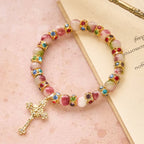 Bracelet scintillant de tourmaline dévotionnelle avec crucifix doré orné