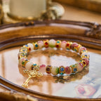 Bracelet scintillant de tourmaline dévotionnelle avec crucifix doré orné
