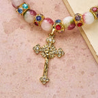 Bracelet scintillant de tourmaline dévotionnelle avec crucifix doré orné
