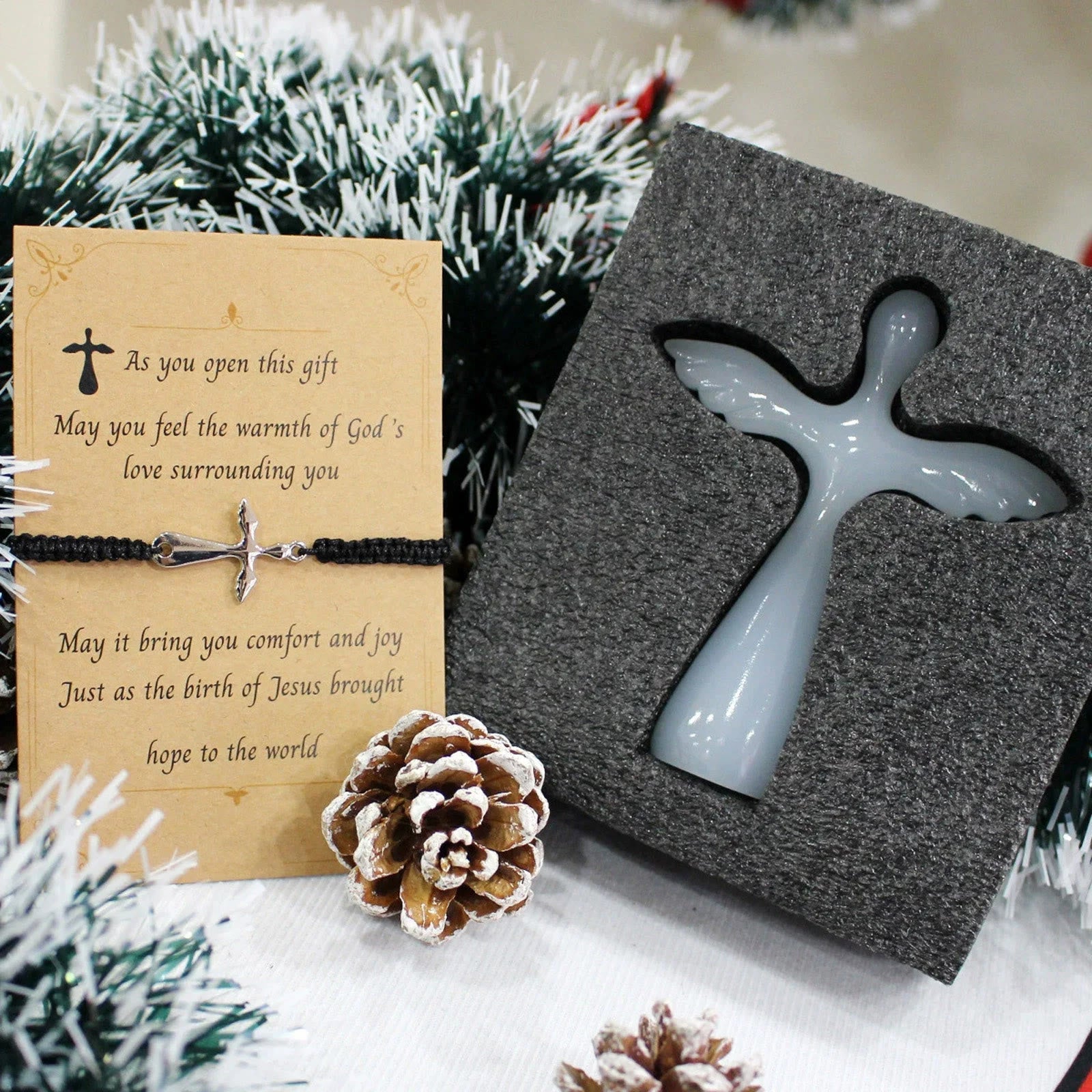 Set de pulsera de cruz y cruz de ángel de la guarda: un recordatorio táctil de fe para cada momento del día