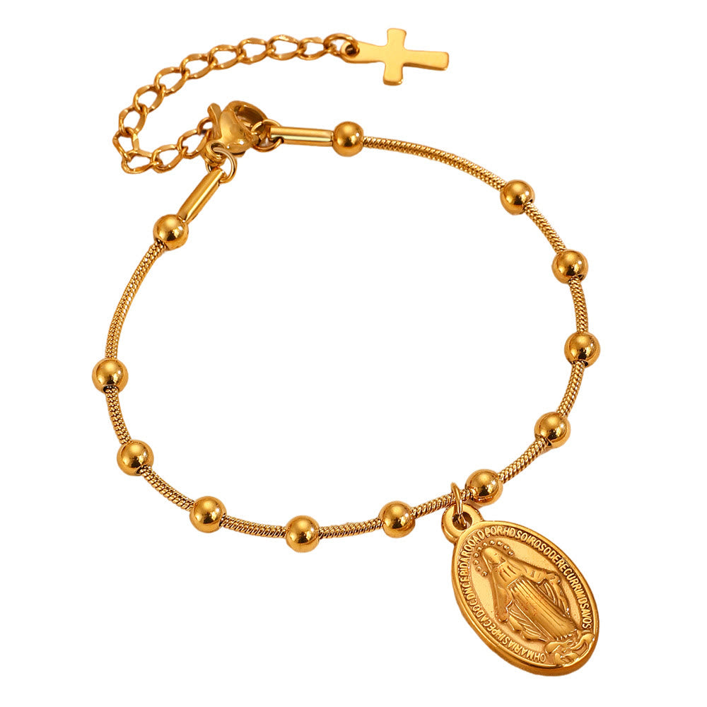 Pulsera Medalla de la Virgen con Acabado de Cruz: Recordatorio de Fe y Cuidado para Uso Diario
