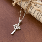 Collar Corazón y Cruz Bicolor con Circonitas: Fusión de Amor y Fe