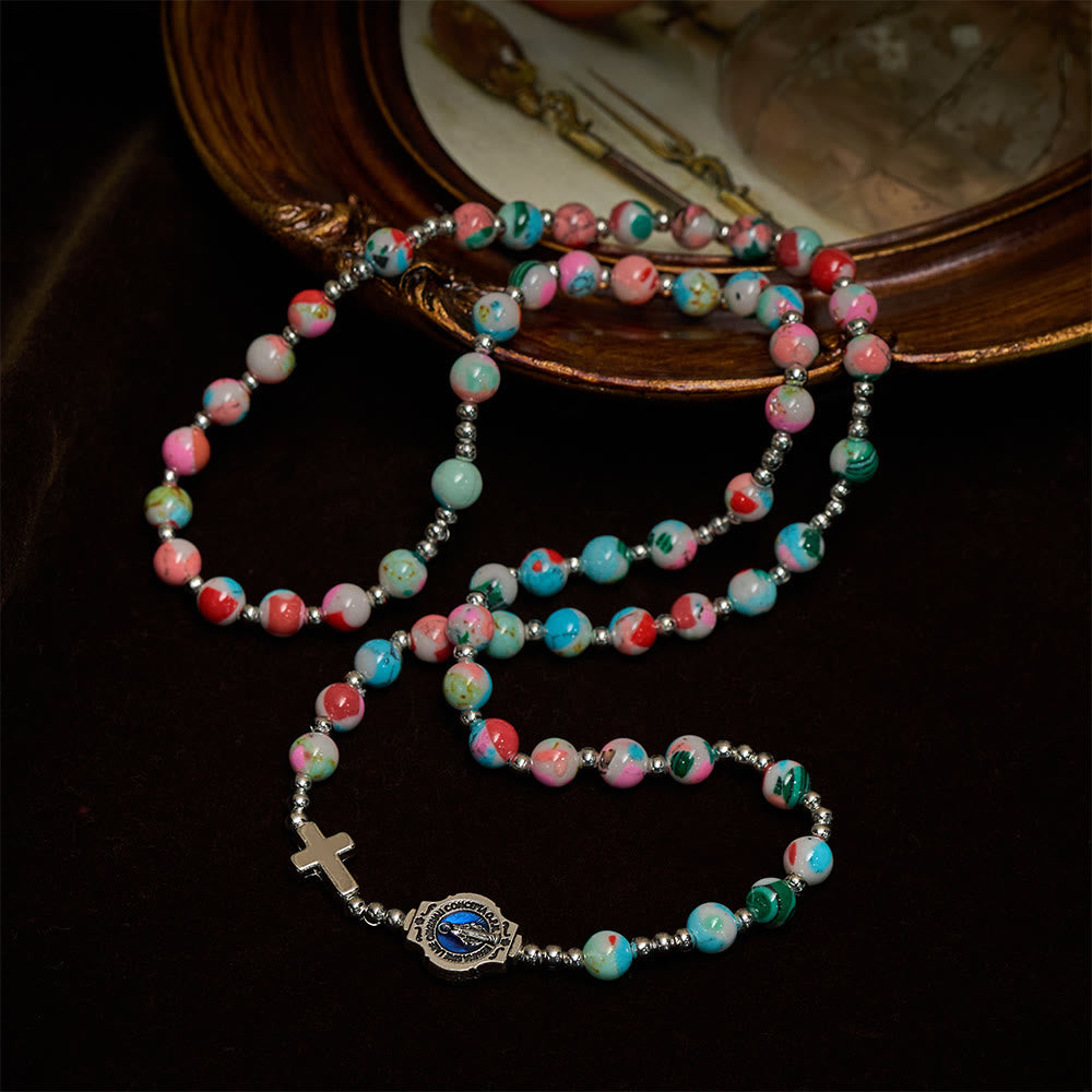 Bracelet chapelet 6 mm fluorescent UV pastel : Couleurs pastel et dévotion illuminée