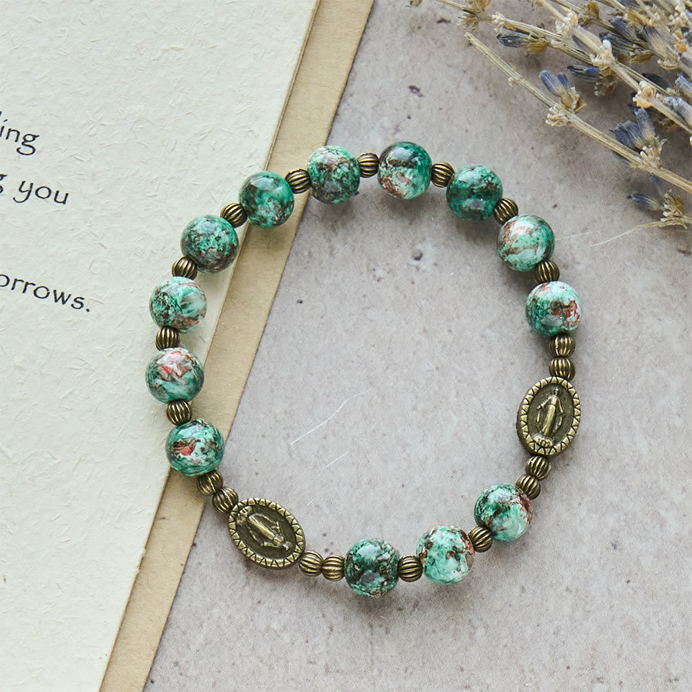 Rosario de cristal con pintura al óleo, pulsera: Recordatorio de fe y gracia para momentos de recogimiento