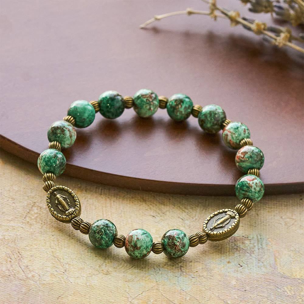 Rosario de cristal con pintura al óleo, pulsera: Recordatorio de fe y gracia para momentos de recogimiento