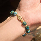 Bracelet de dévotion vintage 10mm en perles bleues effet peinture à l'huile avec Médaille Miraculeuse