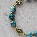 Bracelet de dévotion vintage 10mm en perles bleues effet peinture à l'huile avec Médaille Miraculeuse
