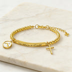 Bracelet Croix Graine de Moutarde et Perle Dorée avec Carte Cadeau "Dieu est en Elle"