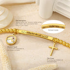 Bracelet Croix Graine de Moutarde et Perle Dorée avec Carte Cadeau "Dieu est en Elle"